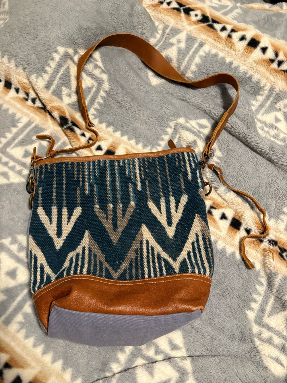 Myra Bag Teal and Brown Aztec Shoulder Bag